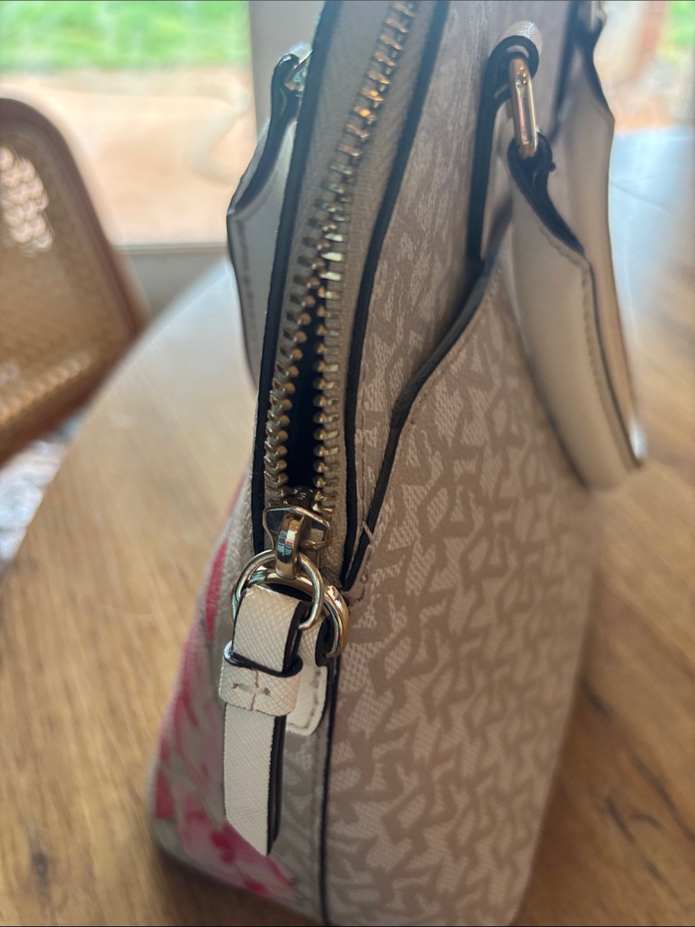 DKNY Cream Satchel with Pink Floral Accents - Picture 3 of 6